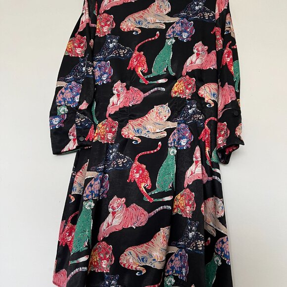 Zara tiger print black satin cuffed  long sleeves dress size medium - Picture 6 of 10